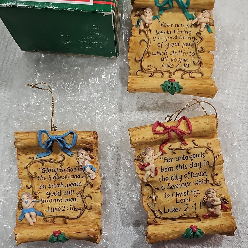 Vtg House of Lloyd Christmas Around The World Scrolls of Christmas Ornaments 3pc